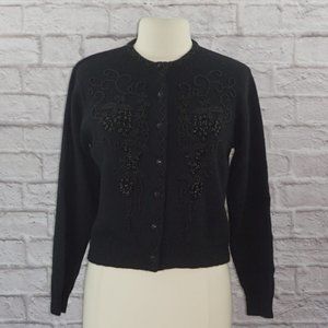 Vintage 90s Lambswool Angora Beaded Cardigan Sweater